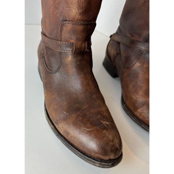 FRYE Lindsay Plate Distressed Leather Tall Riding Boots 76975 Brown Size 7 B - Picture 14 of 16
